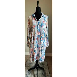 TOLANI Women's Cut Doreen Long Sleeve Button Front Floral Midi Dress Size L